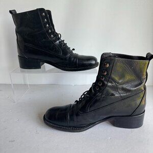 Clif Women Italy Black Leather Ankle Cap Toe Boots 36/5.5-6 Narrow Lace Up 1.5"